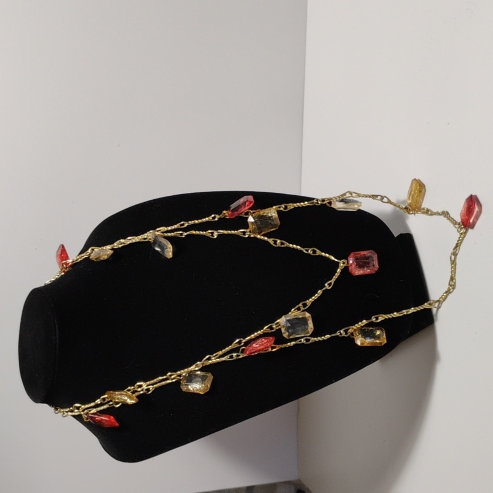 Vintage Long Faux Crystal Dangle Necklace - Picture 3 of 5